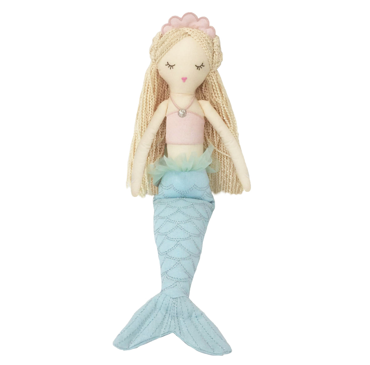 Mon Ami Mimi mermaid doll, 15-inch plush with silver scales, sparkle crown and yarn hair