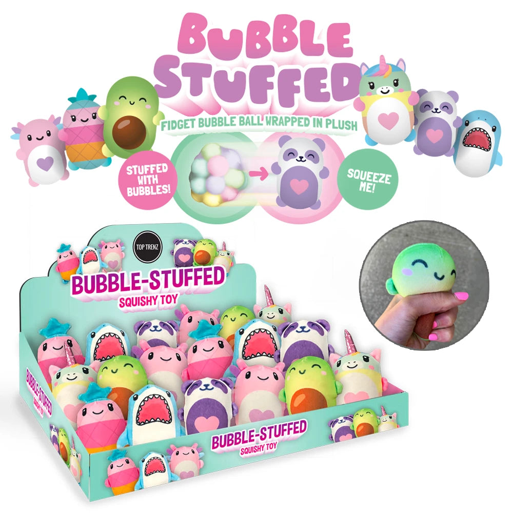 Bubble Stuffed Squishy Friends - Plush Wrapped Fidget Balls - Display by Top Trenz