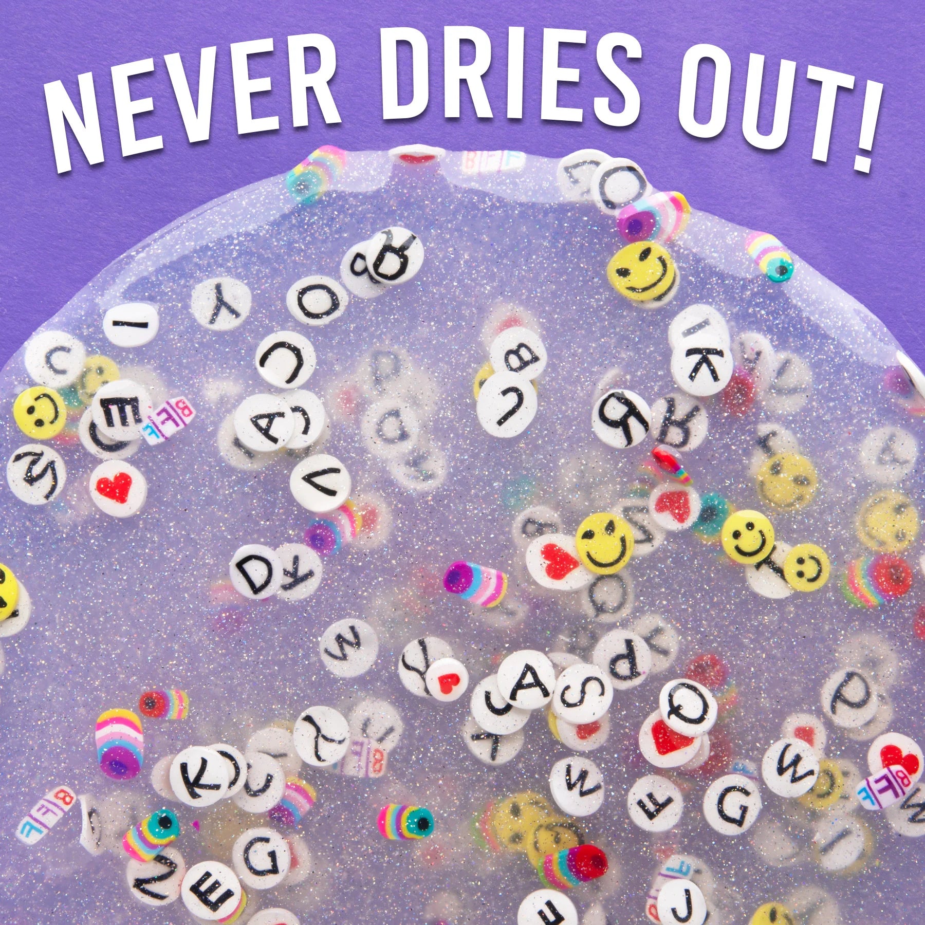 BFF Thinking Putty never dries out sparkly putty with letter charms inside