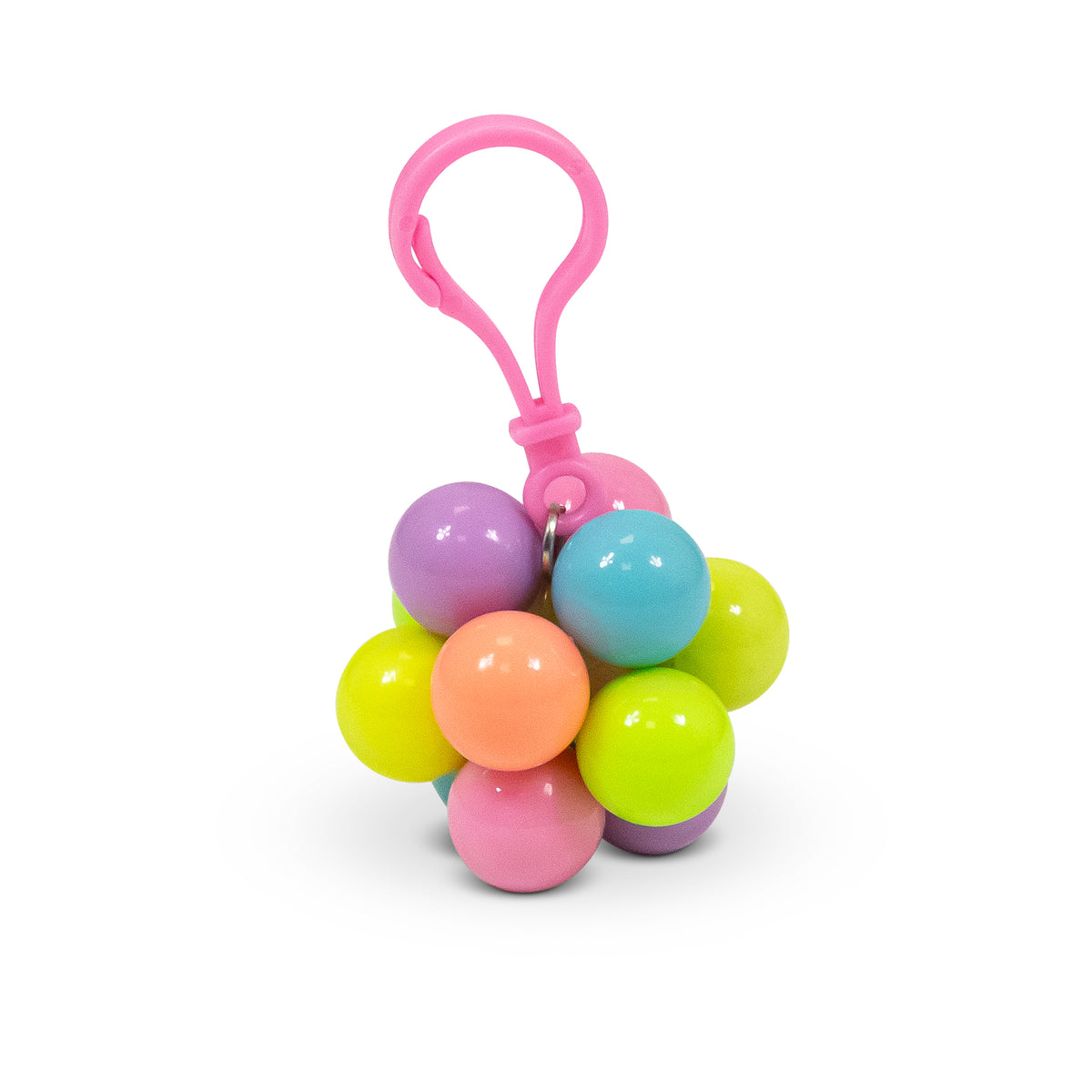 Bright colorway Atomic Fidget Ball Keychain standalone product shot with blue clip