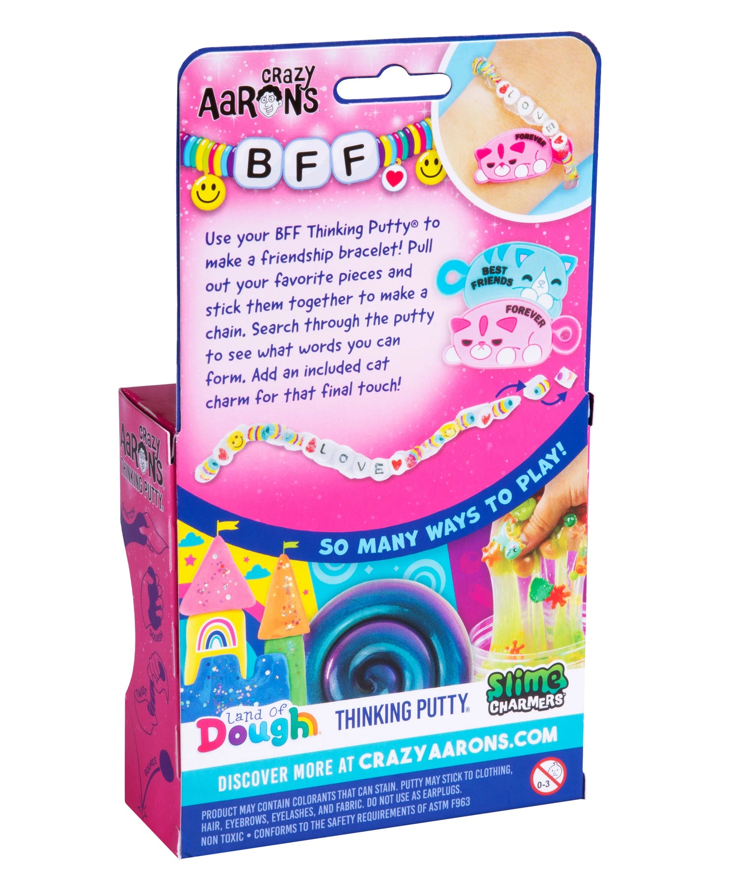 BFF Thinking Putty back packaging with product details and cat charms