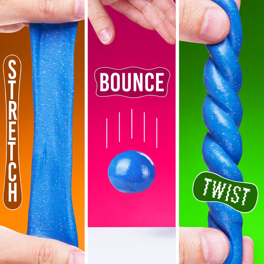 Lolly Pop SCENTsory Thinking Putty demonstrating stretch, bounce, and twist features.
