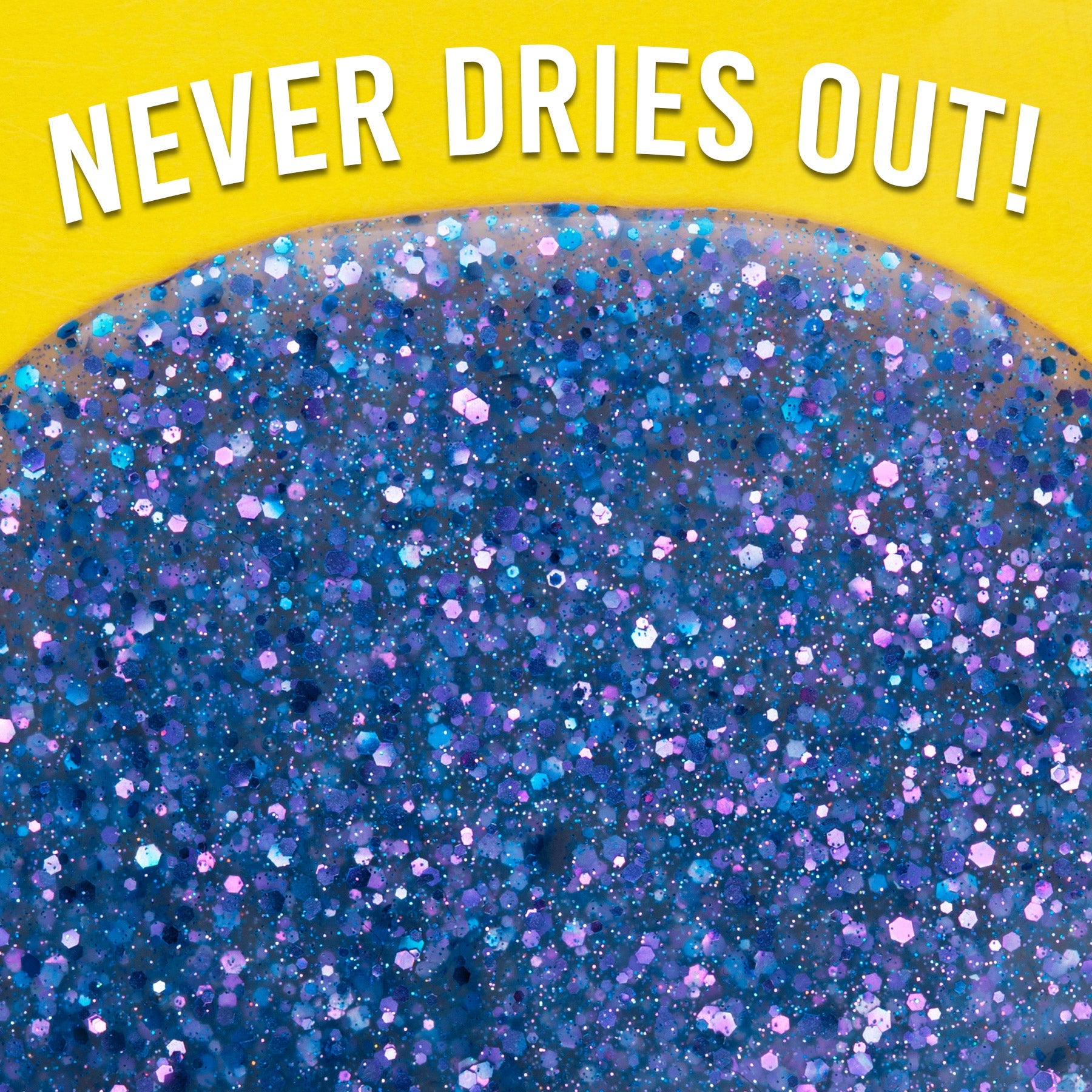 Close-up swirl of Mermaid Tale Thinking Putty featuring shimmering blue, turquoise, and purple glitter.