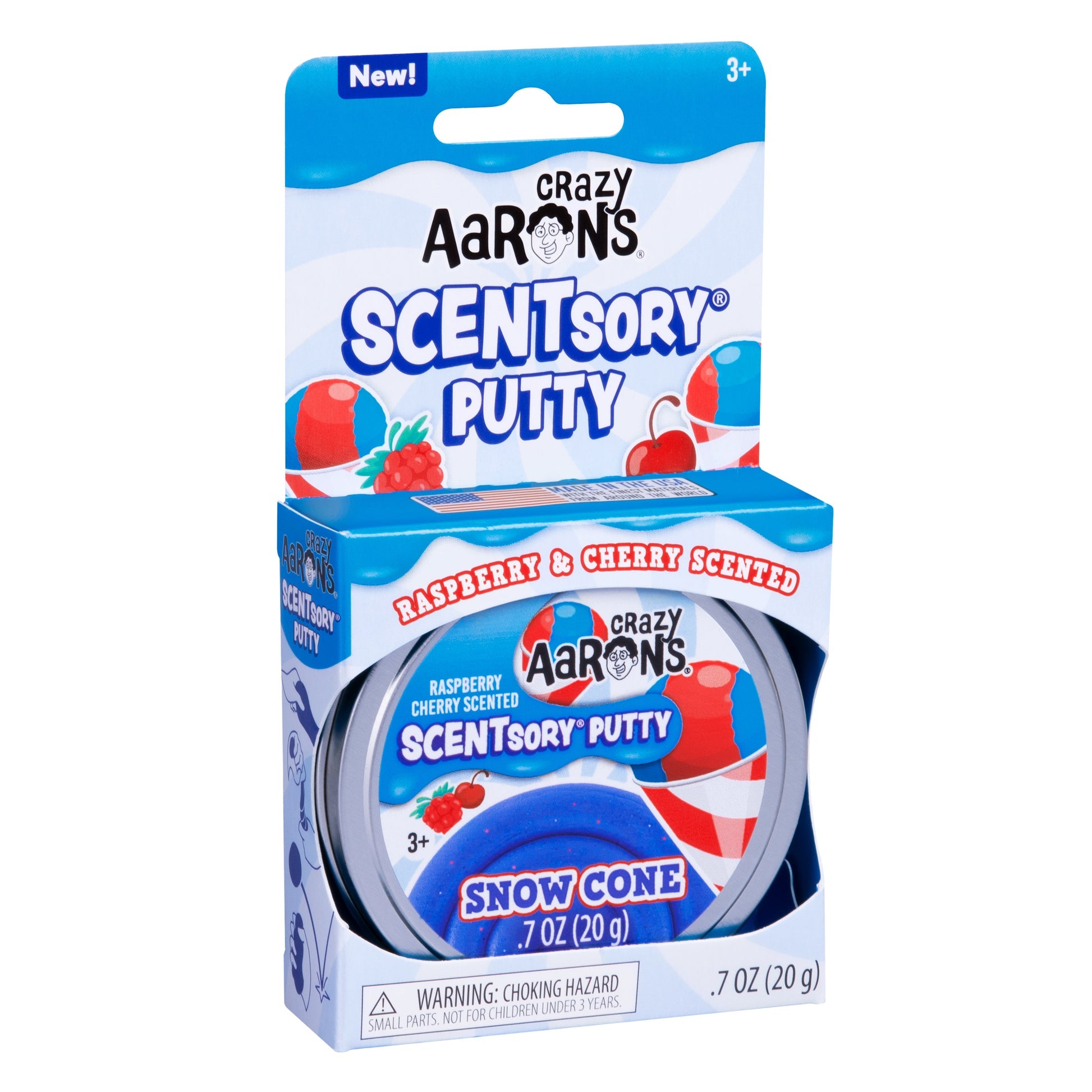 Retail packaging of Crazy Aaron's Snow Cone SCENTsory Thinking Putty collectible tin.