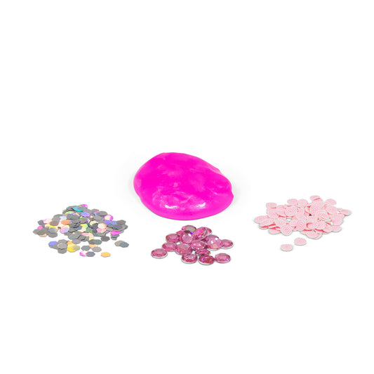 DIY sparkle putty kit contents with glitter and charms