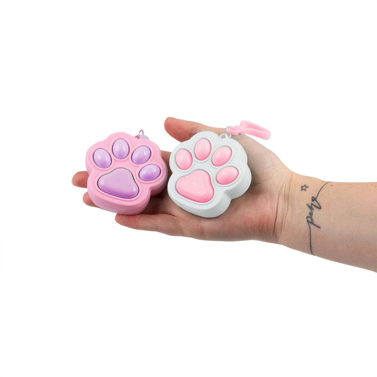 Fidget Paw Clicker Keychain in pink and white cat paw design