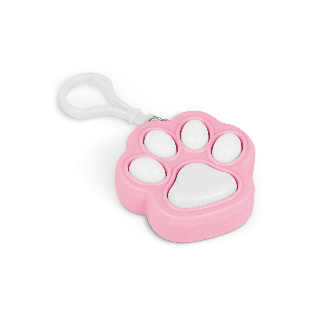 Fidget Paw Clicker Keychain in purple and pink cat paw design