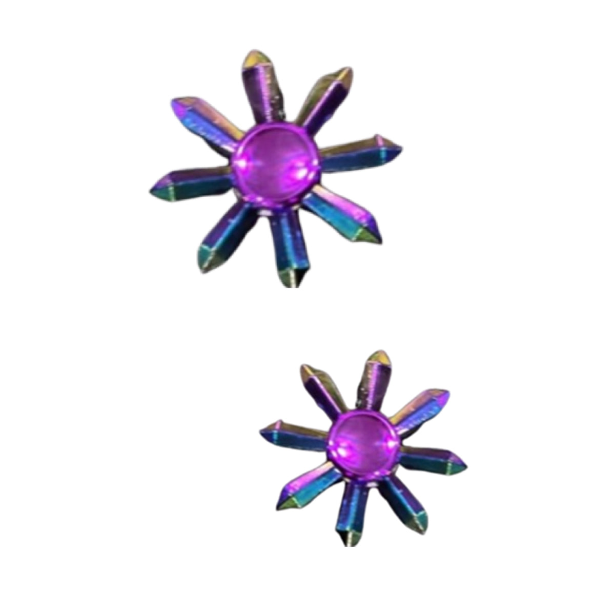 Two FIDGIX rainbow fidget spinners viewed from above on a white background