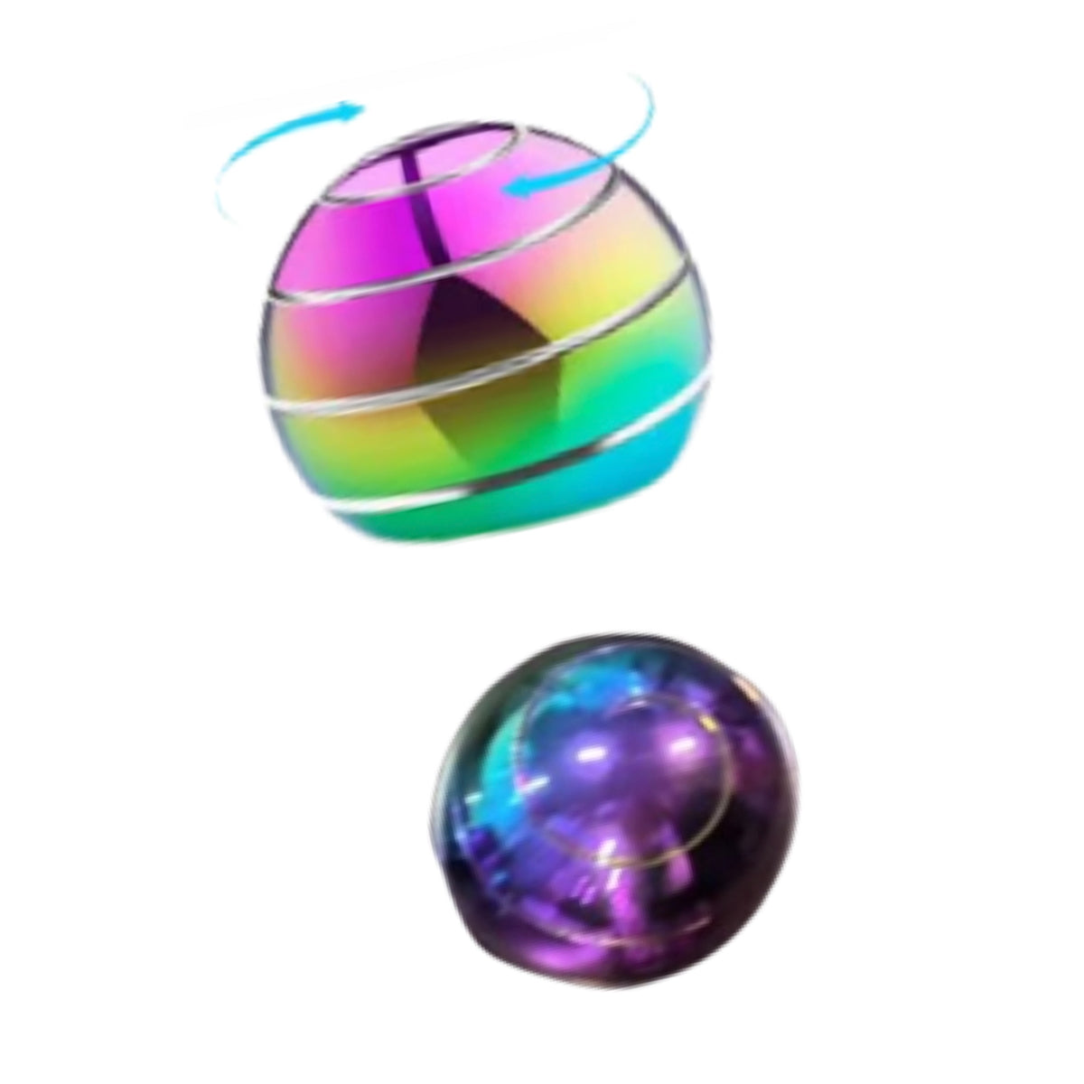 FIDGIX Spinning Sphere in a dark rainbow holographic finish, angled view
