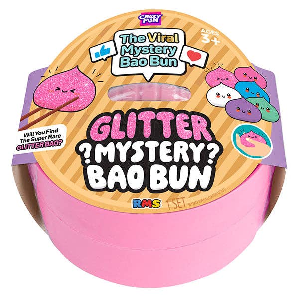 Glitter Mystery Bao Bun squishy dumpling in pink container official RMS Crazy Fun Glitter Pink Edition