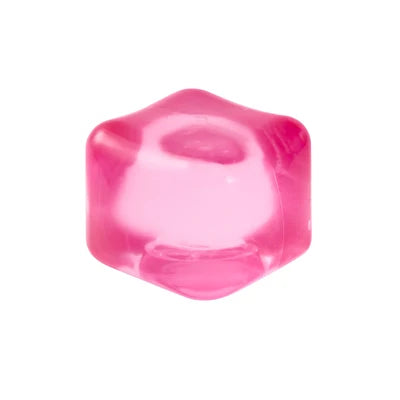 Pink translucent J'adore Fun Cube super squishy sensory toy.
