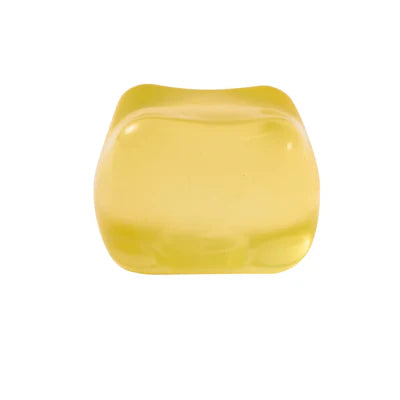 Yellow translucent J'adore Fun Cube super squishy sensory toy.