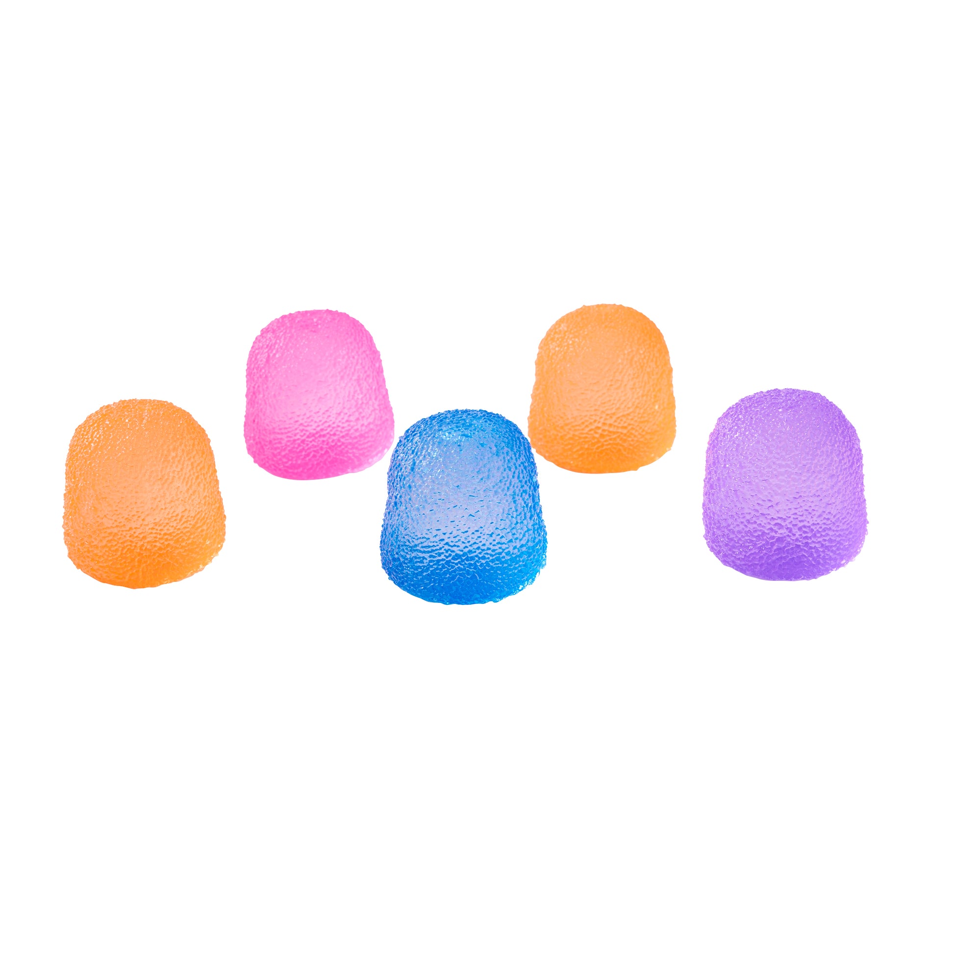 Assorted colorful gumdrop-shaped Gum Droppable squish toys by J'adore displayed on a white background.