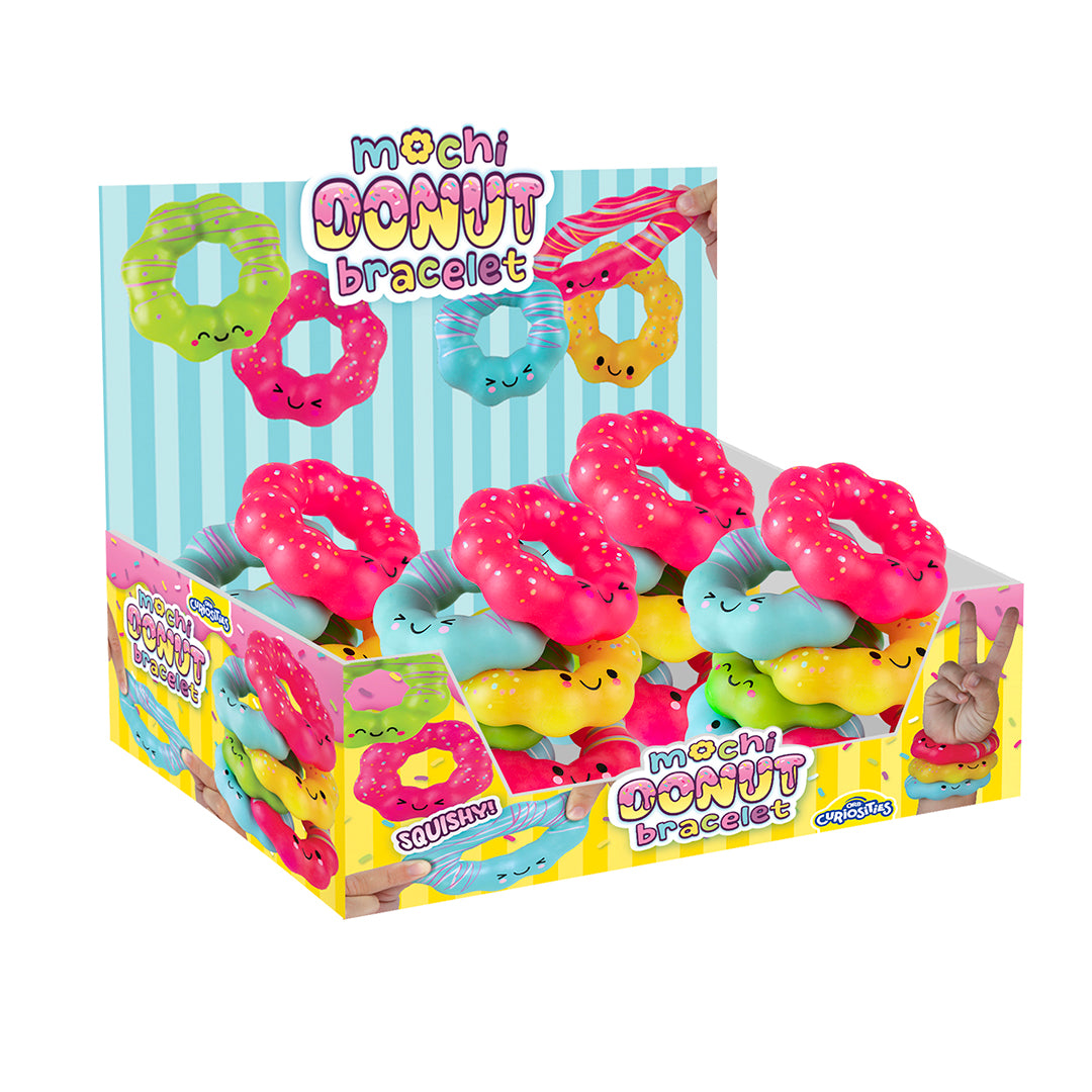 Mochi donut squishy bracelet display box with colorful kawaii fidget bracelets