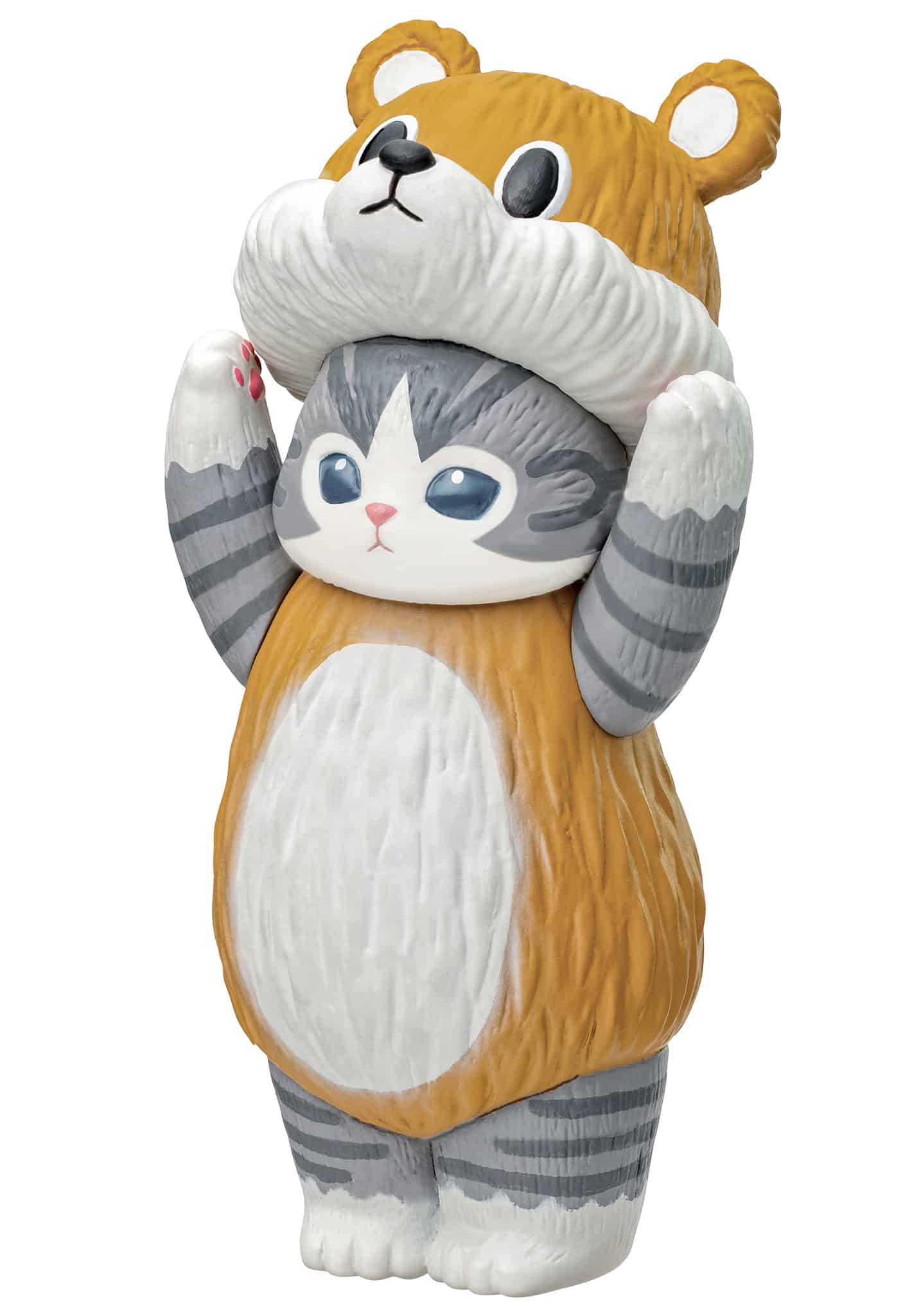 Mofusand cat wearing red panda hood soft vinyl figure
