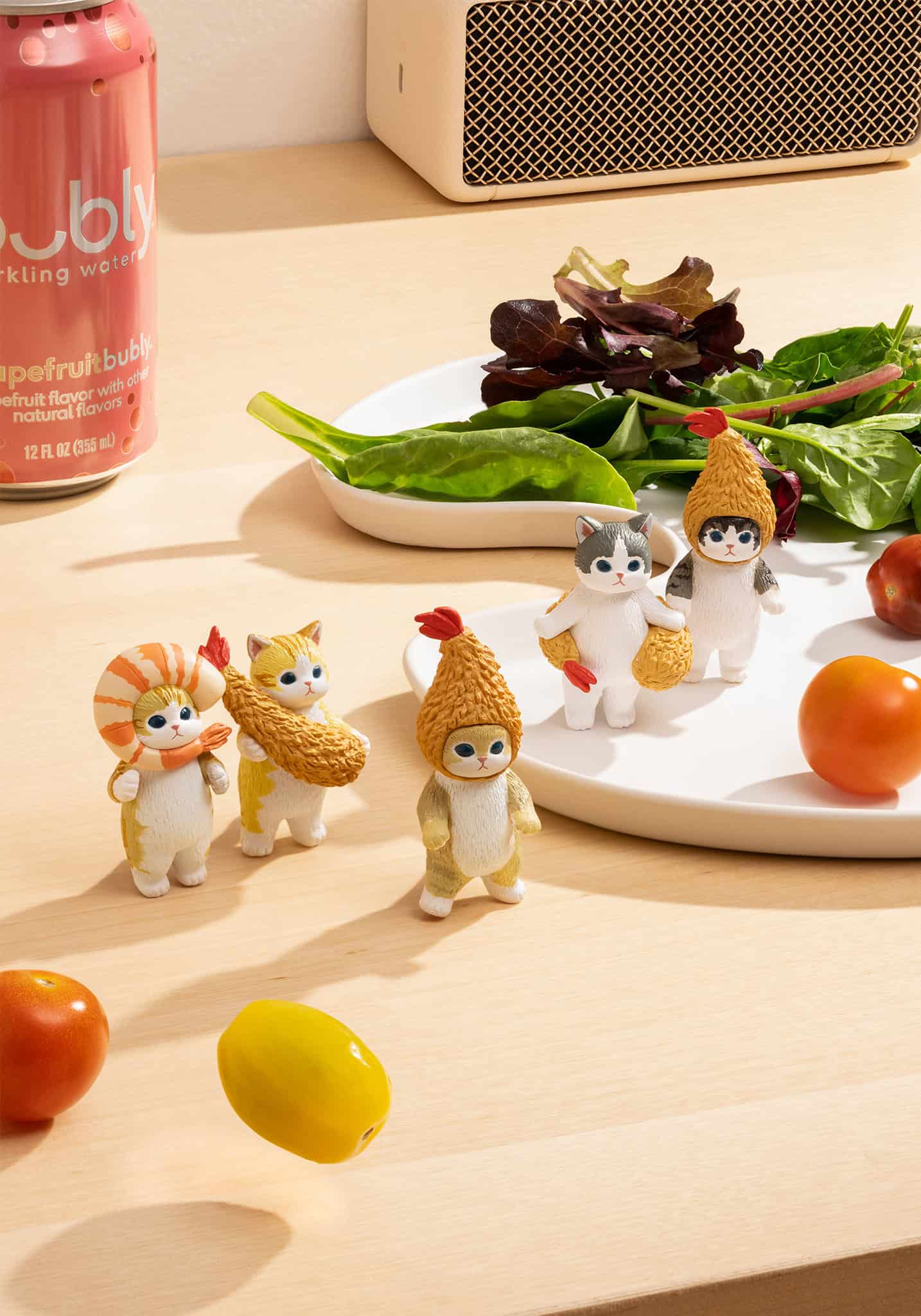 Mofusand shrimp cat blind box collectible figures on desk aesthetic setup