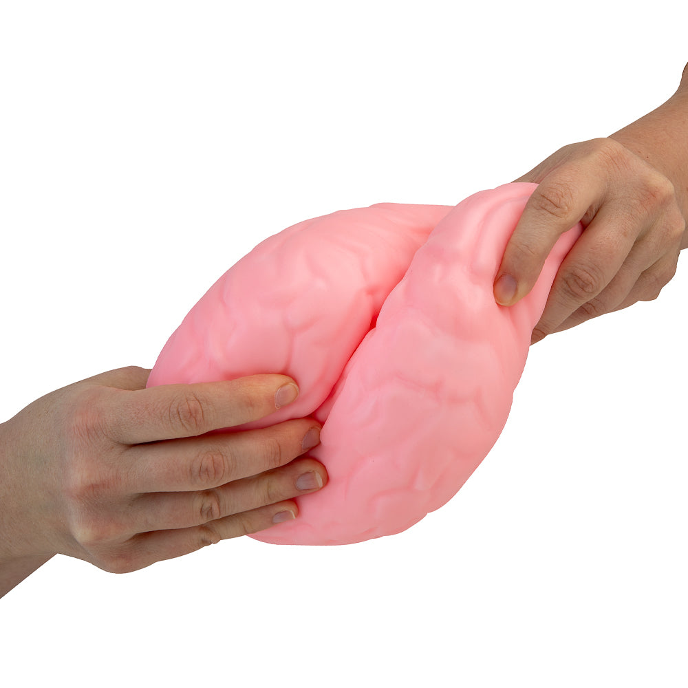 Two hands twisting the oversized Easy Sqweezy Jumbo Brainy sensory squishy.