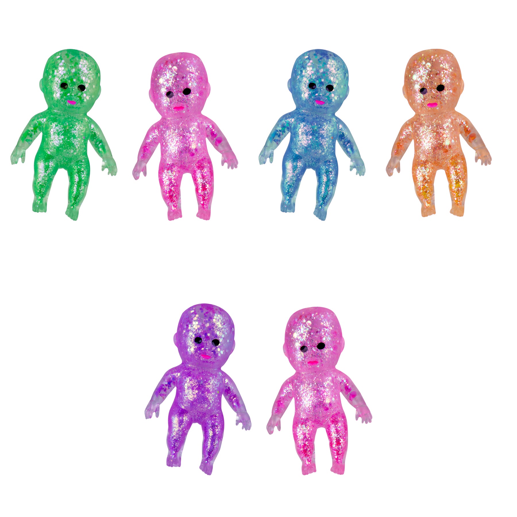Assorted ORB Sugar Swaps Babies Twinsies glitter collectible figures in multiple colors.