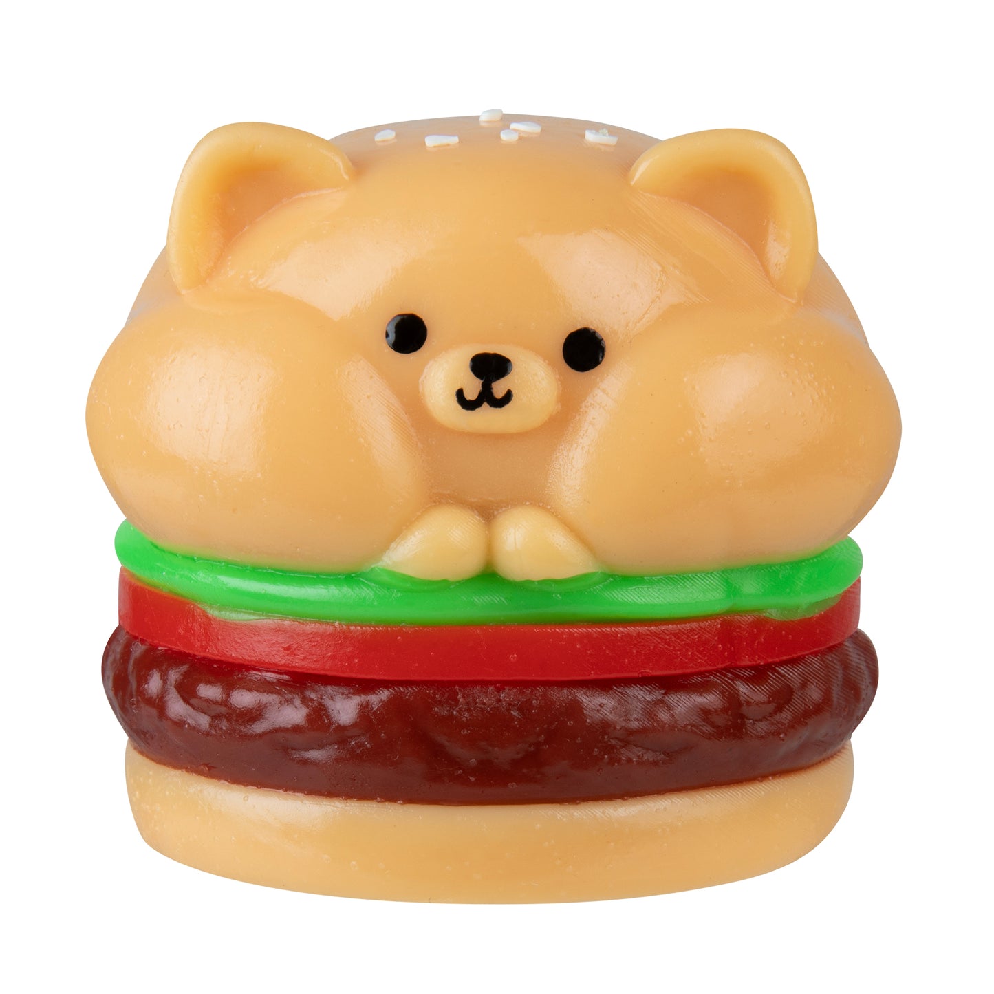 Bear-shaped hamburger squishy from the ORB Taba-licious Snackies collection.