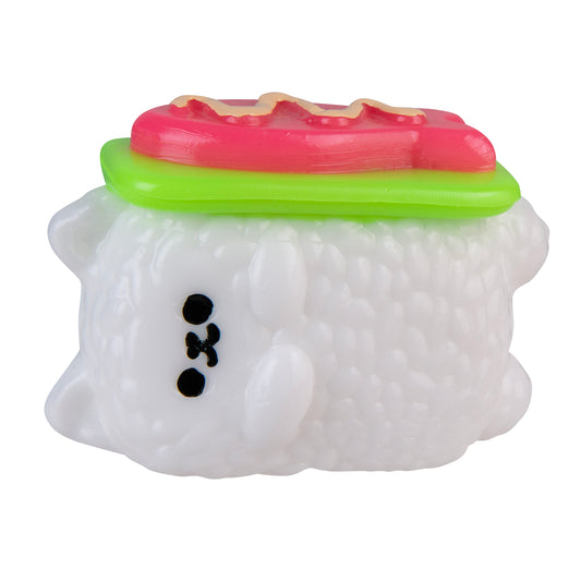 Cute Taba-licious Snackies salmon roe sushi squishy featuring a smiling animal character.