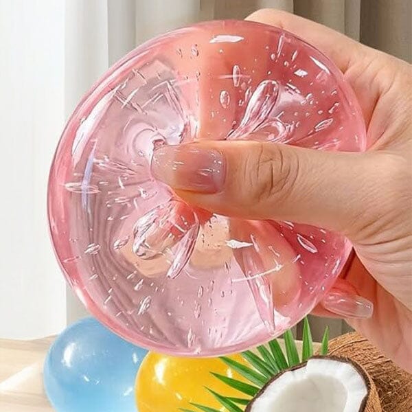 Pink coconut oil squishy fidget ball close-up