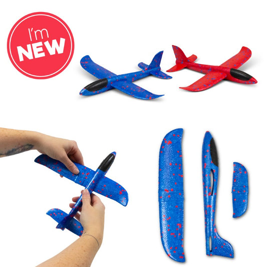 New arrival small foam glider airplane toys in blue and red with assembled parts and hand demo