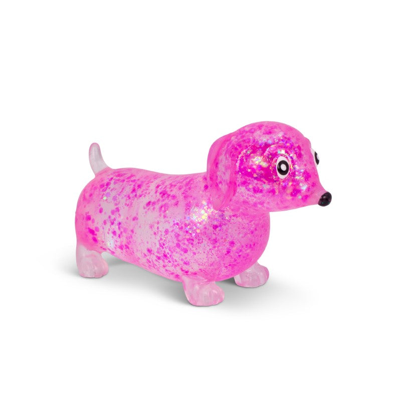 Sparkly Sausage Dog squishy toy retail packaging box