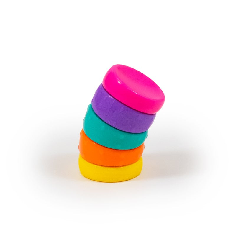 Torsion Rainbow Circle fidget toy standalone product shot, leaning stack view