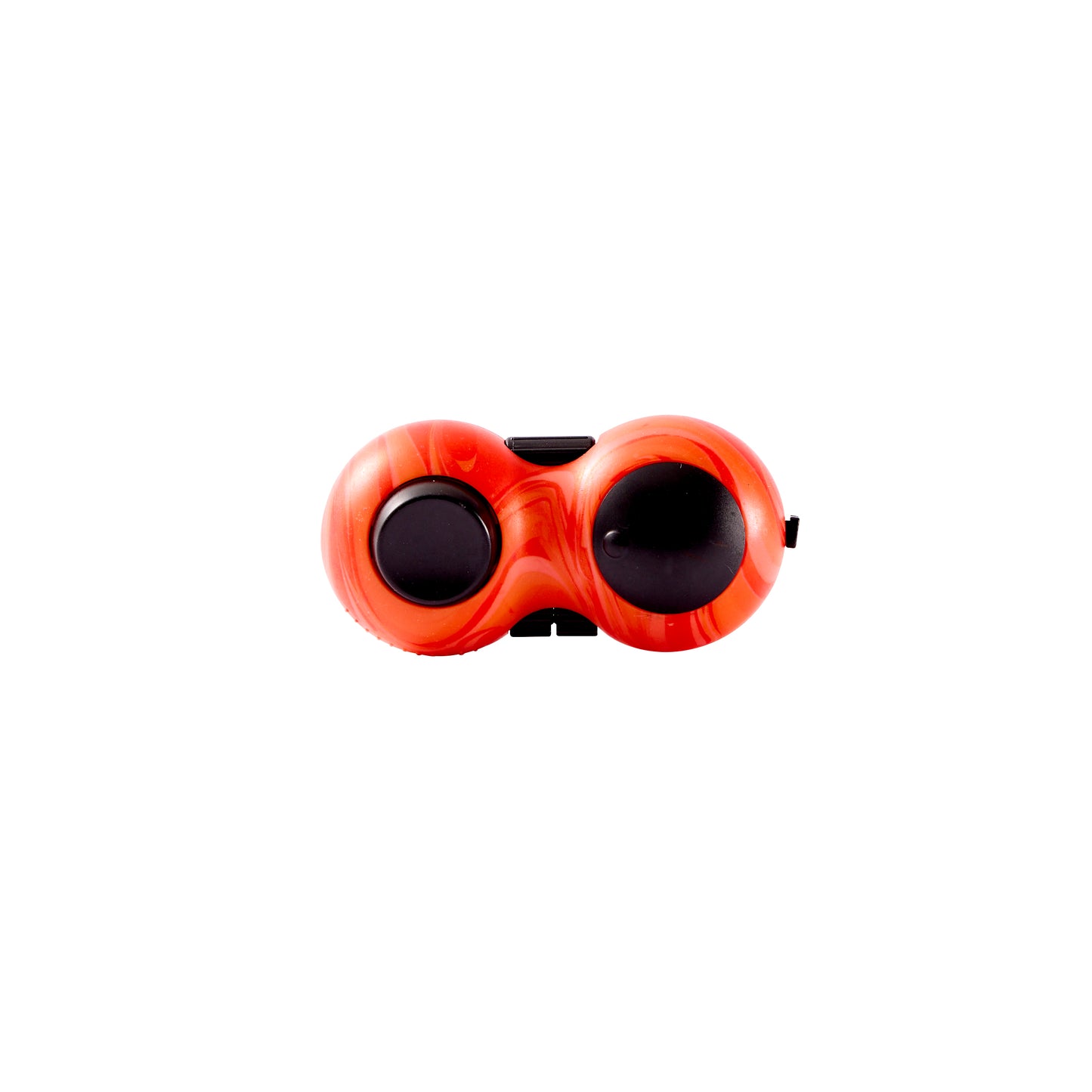 J'adore Flick and Click fidget toy in red marble finish with two black joystick buttons, front view
