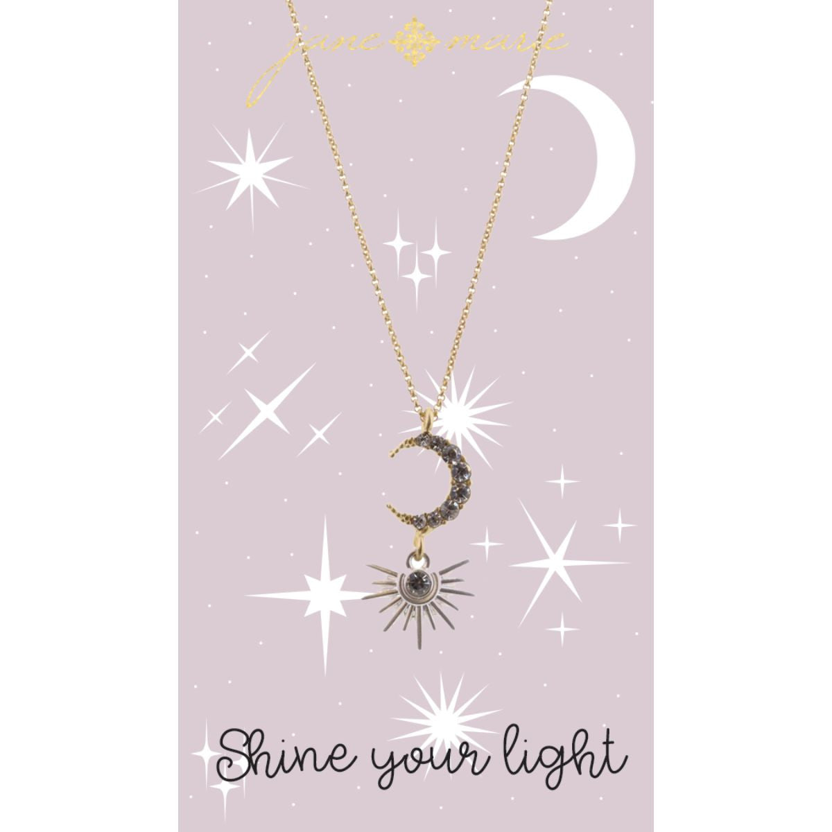 Clear Crystal Moon with Silver Starburst Necklace cute gift product
