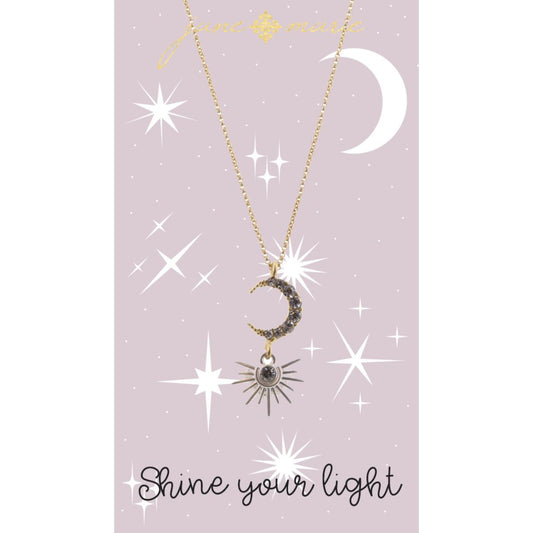 Clear Crystal Moon with Silver Starburst Necklace cute gift product