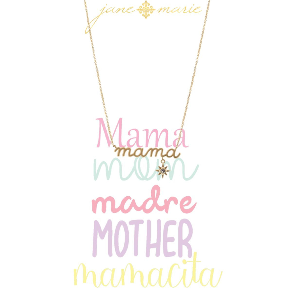 Gold Scripty Mama with Starburst Drop Necklace cute gift product