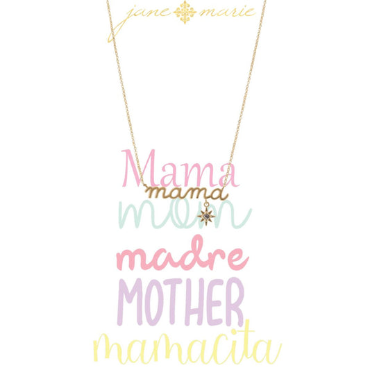 Gold Scripty Mama with Starburst Drop Necklace cute gift product
