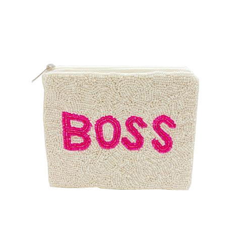 "BOSS" Pink Beaded Coin Pouch cute gift product