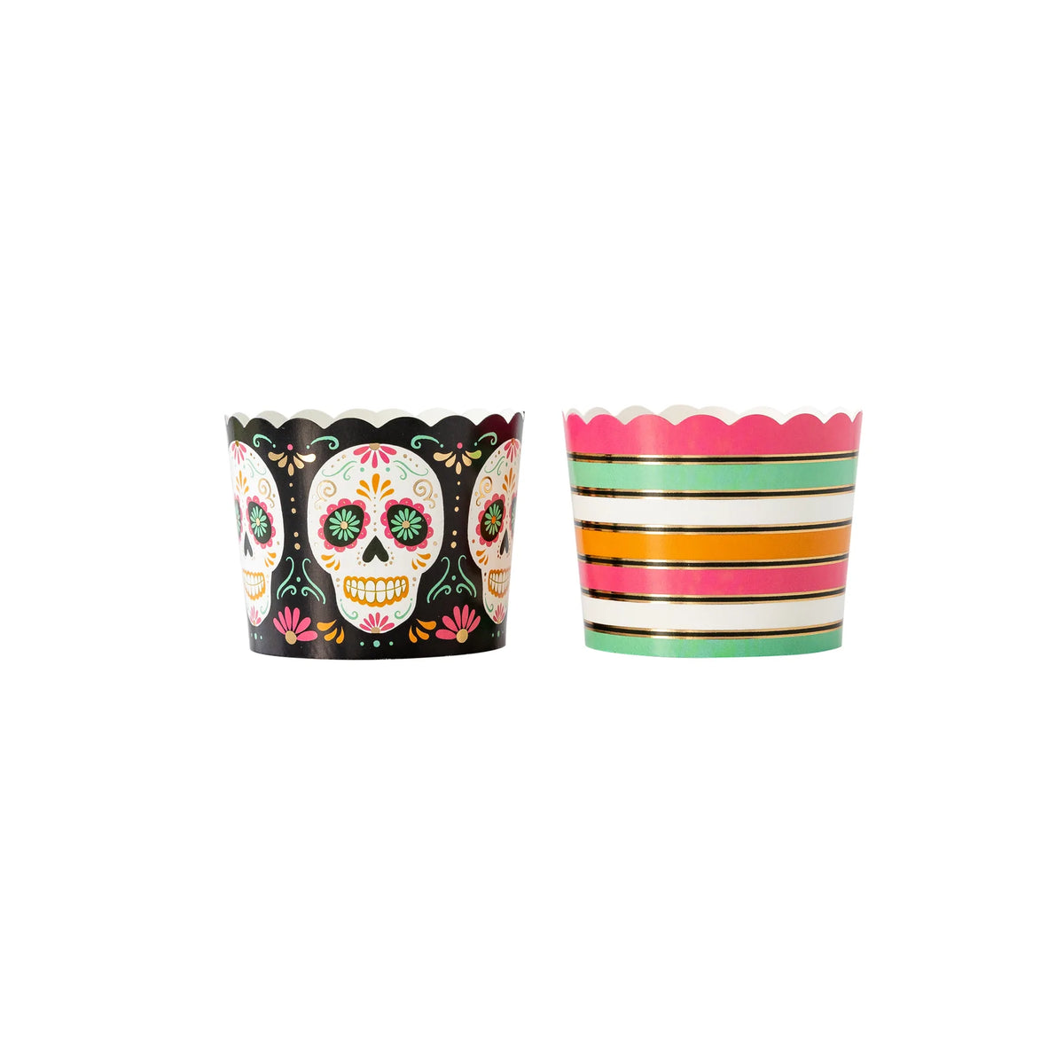 Gold foil sugar skull baking cups, view 2