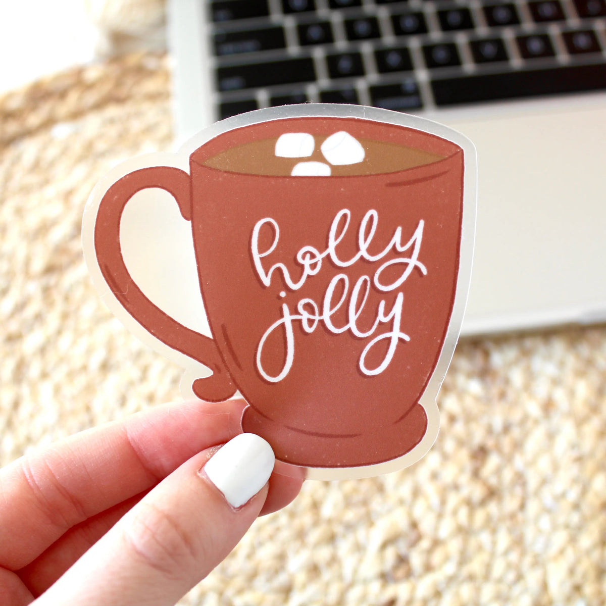 Holly Jolly hot chocolate mug waterproof Christmas sticker by Elyse Breanne Design