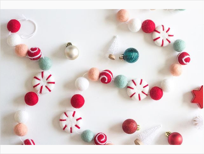 Joy Felts pinwheel wool felt ball garland, second product photo