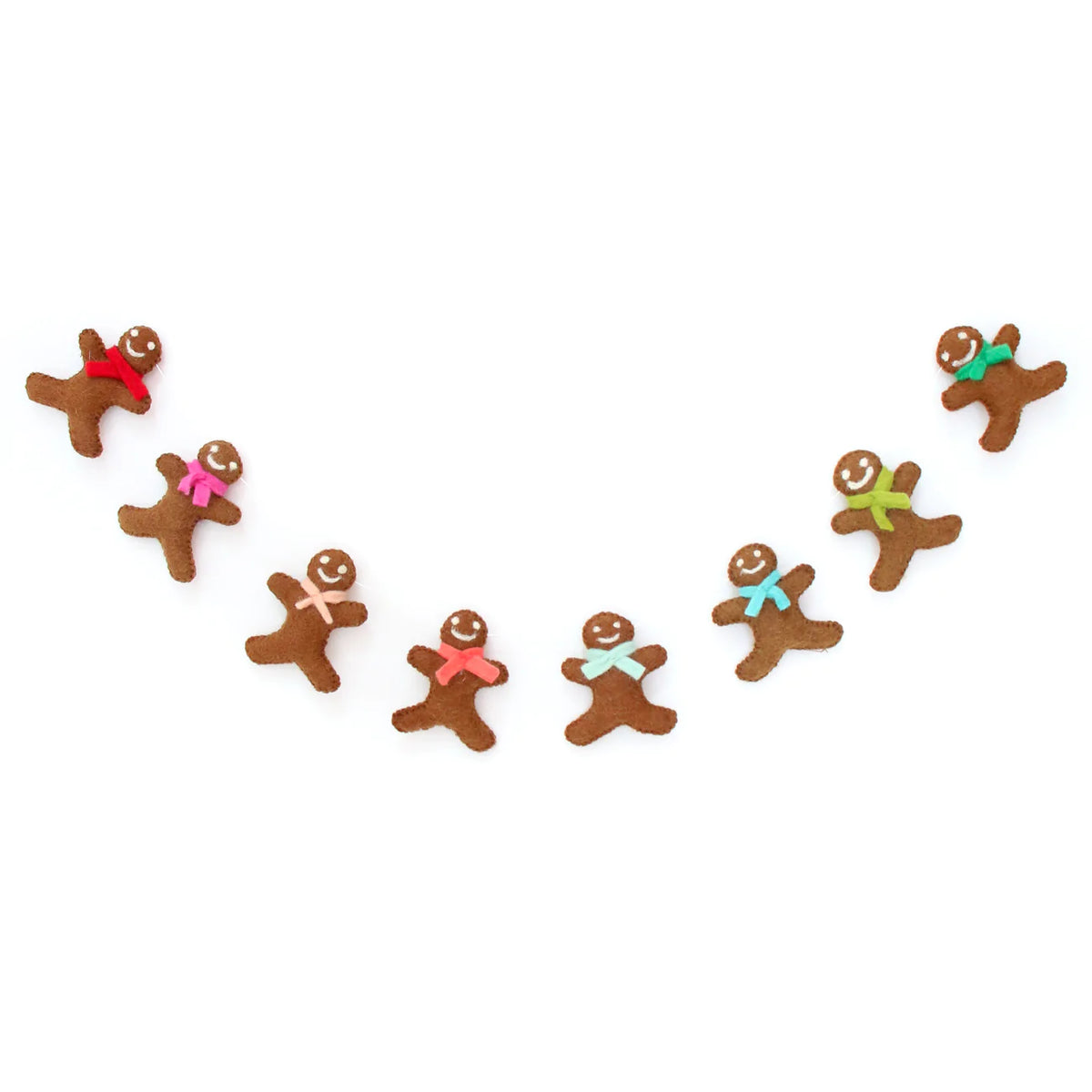 Kailo Chic felt gingerbread men garland with colorful scarves, 6 ft