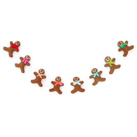 Kailo Chic felt gingerbread men garland with colorful scarves, 6 ft