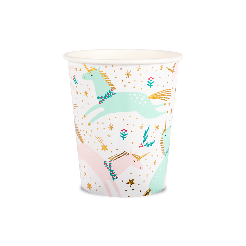 Magical Christmas unicorn 9 oz paper cup with gold foil by Daydream Society