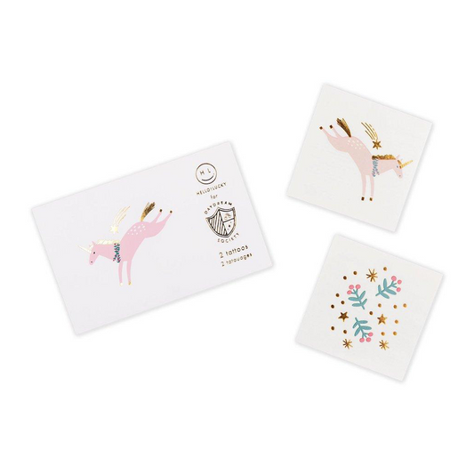Pack of two Magical Christmas unicorn temporary tattoos with gold foil by Daydream Society