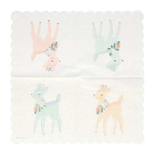 Meri Meri pastel deer Christmas napkins with gold foil and scalloped edges