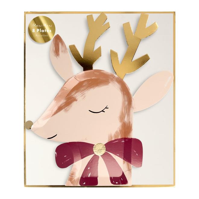 Meri Meri reindeer with bow Christmas paper plates, second product photo