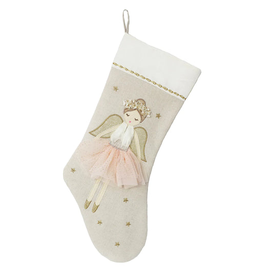 Mon Ami angel Christmas stocking with a monogram-ready cuff, 21 inches