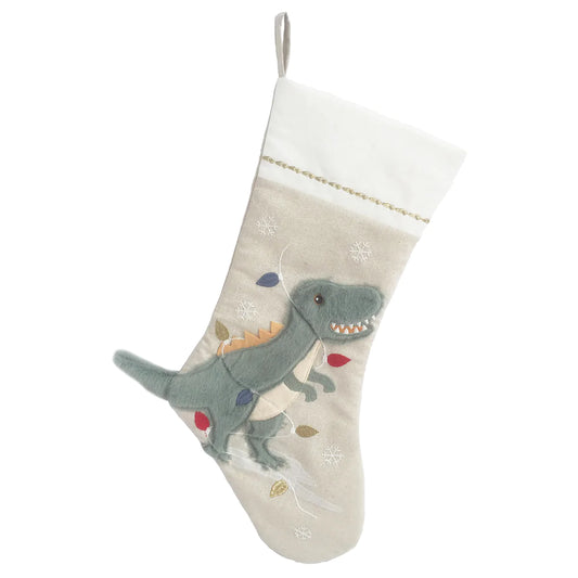 Mon Ami festive dino Christmas stocking with a 3D dino tail, 21 inches