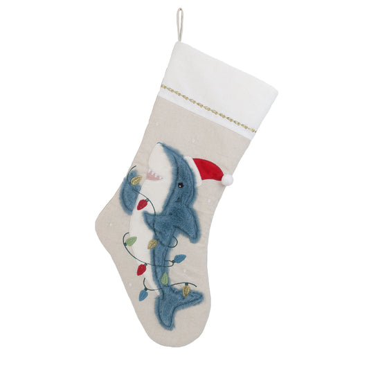 Mon Ami festive shark Christmas stocking, 21-inch holiday stocking
