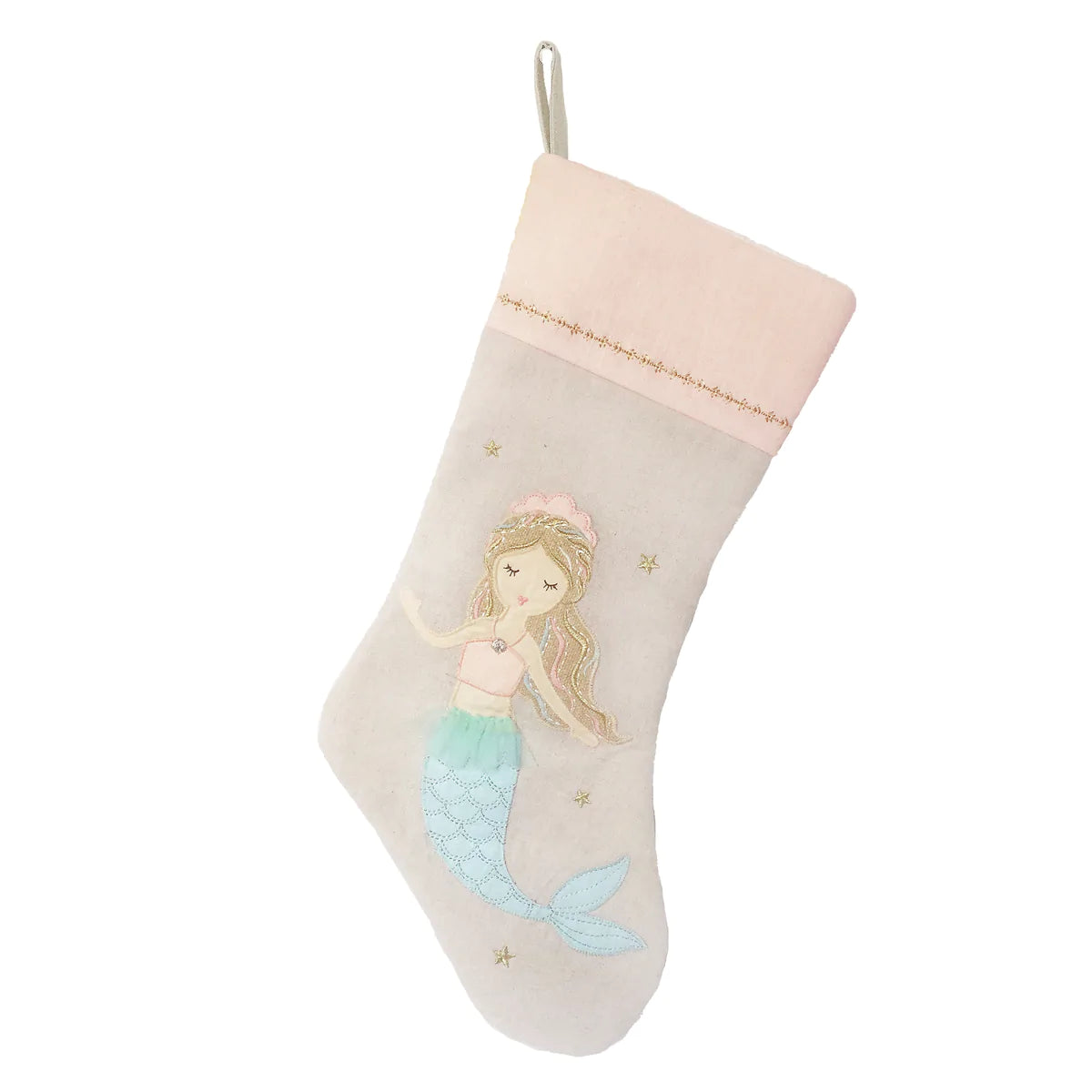 Mon Ami Mimi mermaid appliqued linen Christmas stocking, 21 inches
