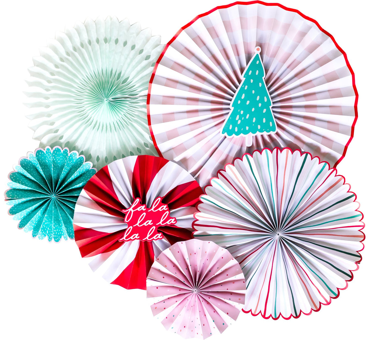 My Minds Eye Oui Party Christmas fans set with hanging rosettes and die cut pieces